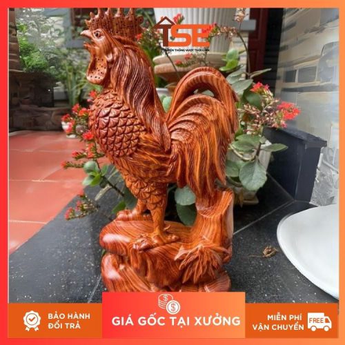 tượng gỗ gà trống tài lộc